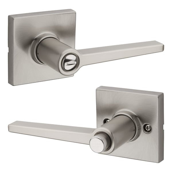 Safelock Daylon Lever with Square Rose Privacy Lock with RCAL Latch and RCS Strike Satin Nickel Finish SL4000DALSQT-15 - main